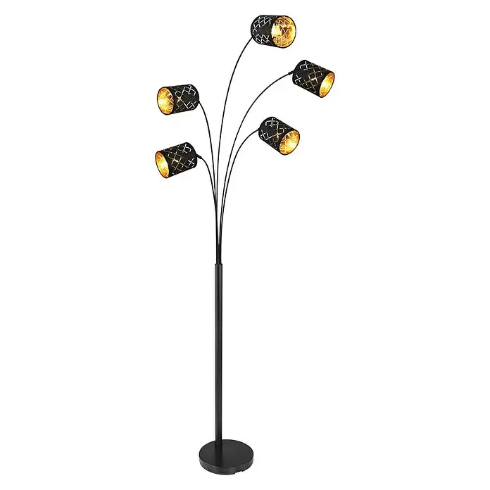 Globo Stehleuchte Clarke - 125 W, L x B x H: 85 x 130 x 204 cm, Schwarz/Gold, E14 - Diagonale Ansicht