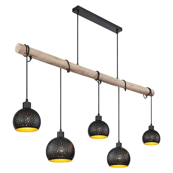 Globo Pendelleuchte Adaja - 200 W, L x B x H: 130 x 18 x 120 cm, Schwarz/Gold, E27 - Diagonale Ansicht
