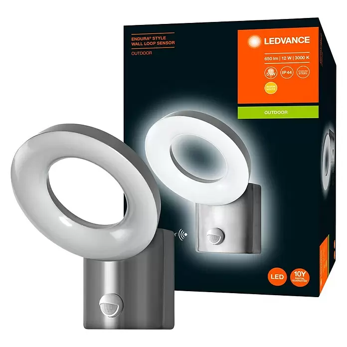 Ledvance Sensor-Außenwandleuchte - 12 W, 167 x 18 x 222 cm, Edelstahl, IP44 - Diagonale Ansicht