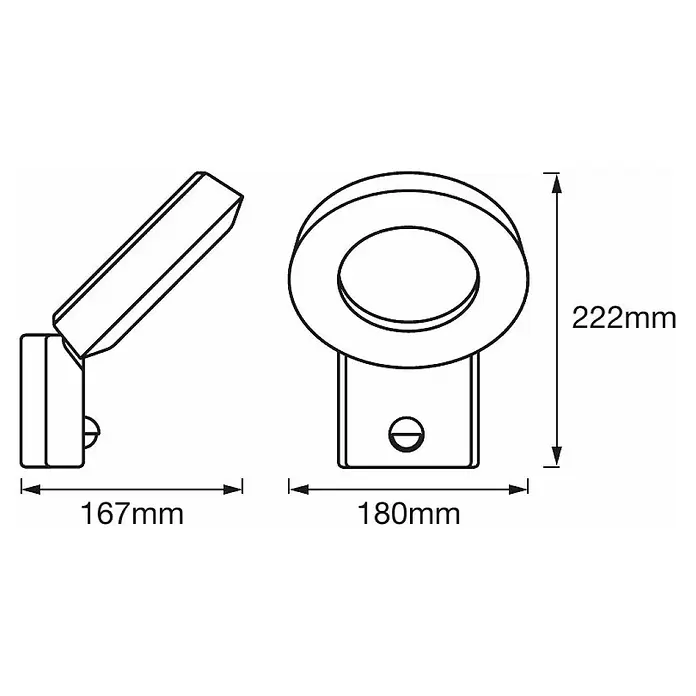 Ledvance Sensor-Außenwandleuchte - 12 W, 167 x 18 x 222 cm, Edelstahl, IP44 - Skizze