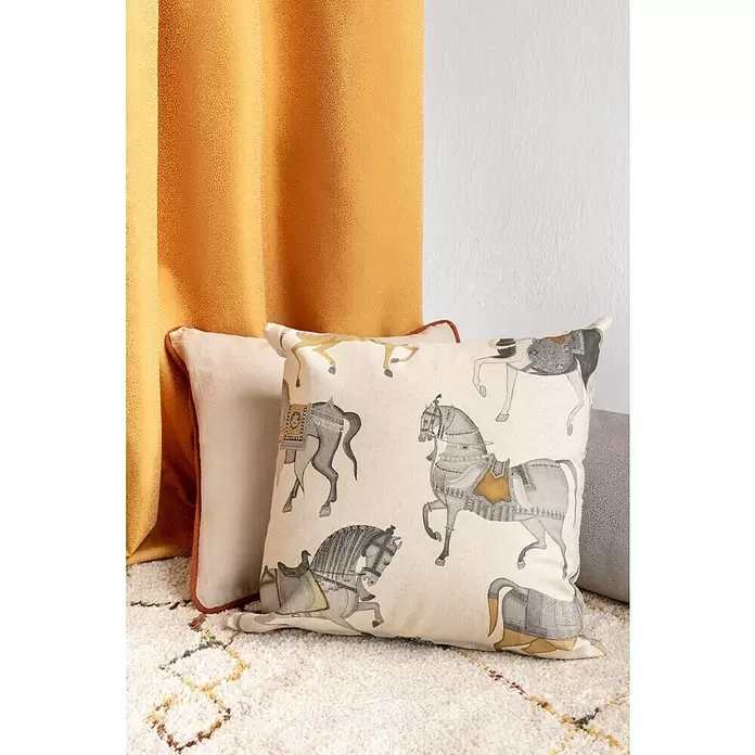 Cojín Caballos - Natural/Gris, 45 x 45 cm, 85 % algodón, 15 % lino - Foto ambiente