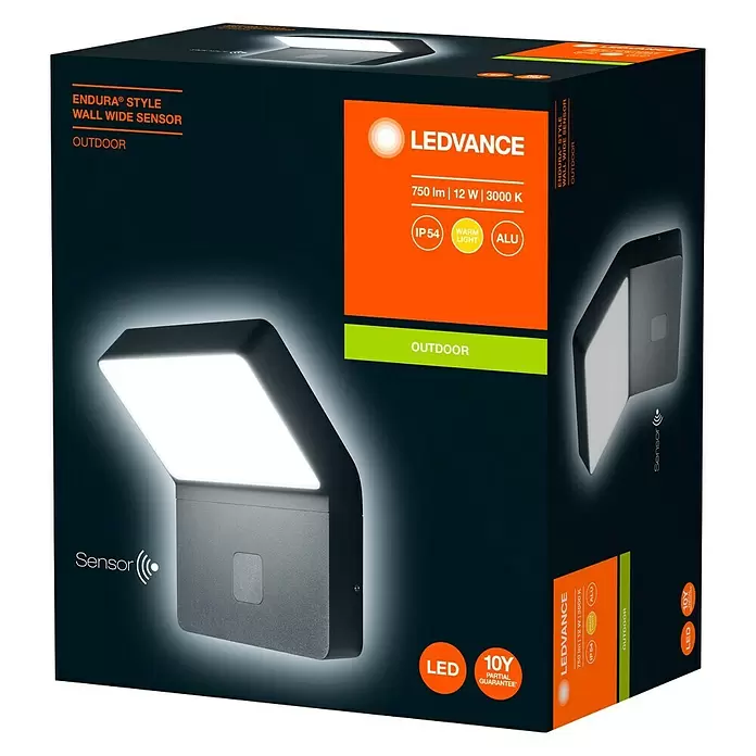 Ledvance LED-Außenstrahler - 12 W, L x B x H: 118 x 17,6 x 21,2 cm, Aluminum, IP44 - Diagonale Ansicht