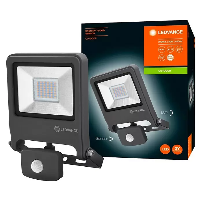 Ledvance Sensor-LED-Strahler - Grau, IP44 - Diagonale Ansicht