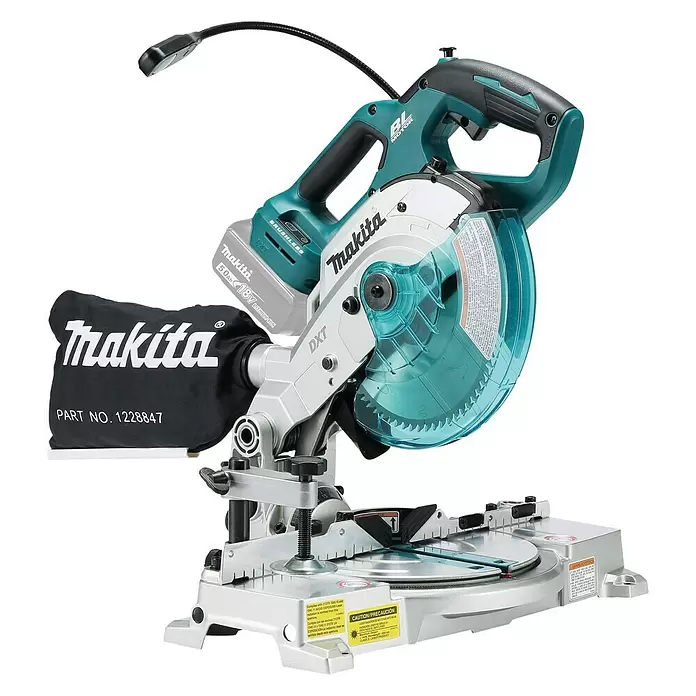 Makita Akku-Kapp- & Gehrungssäge DLS600Z - 18 V, Ohne Akku, Leerlaufdrehzahl: 5.000 U/min - Diagonale Ansicht