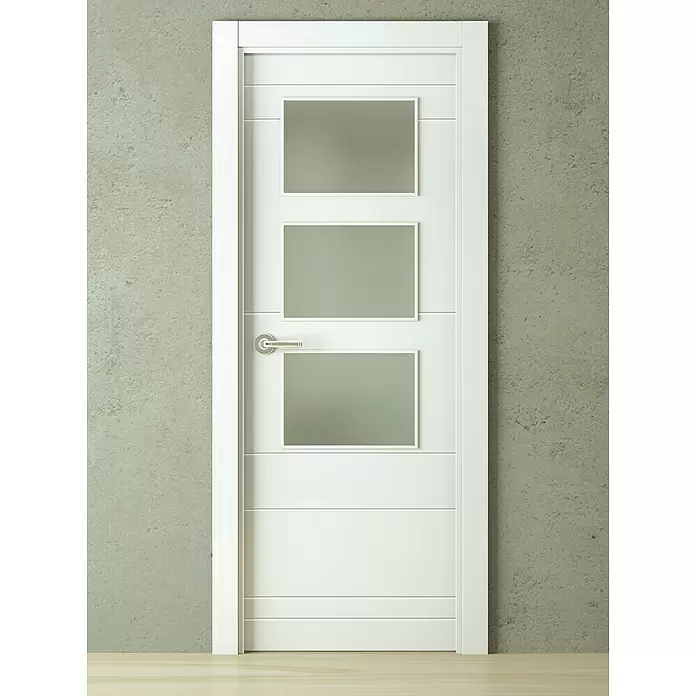 PortStylo Puerta acristalada Maracay - 82,5 x 203 cm, Derecha, Blanco lacado, Maciza aligerada, Vidriera - Foto ambiente