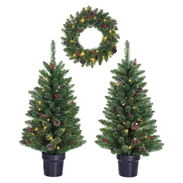 Kunstkerstboom CRESTON - Aantal leds: 100 st., Werkt op batterijen - Vooraanzicht