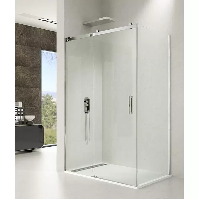 GME Mampara de ducha esquinera Rotary frontal + lateral - L x An x Al: 90 x 100 x 197 cm, Vidrio transparente, Espesor: 6 mm, Acero - Foto ambiente