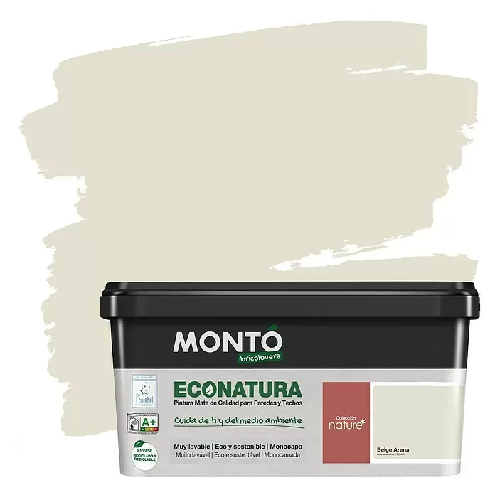 Montó Bricolovers Pintura para paredes EcoNatura - Beige Arena, 4 l, Mate - Vista frontal