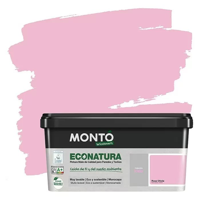 Montó Bricolovers Pintura para paredes EcoNatura - Rosa Chicle, 4 l, Mate - Vista frontal