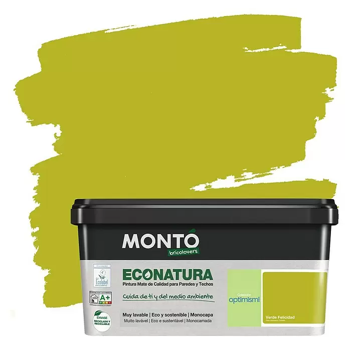 Montó Bricolovers Pintura para paredes EcoNatura - Verde Felicidad, 4 l, Mate - Vista frontal