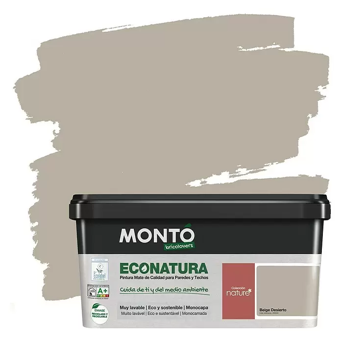 Montó Bricolovers Pintura para paredes EcoNatura - Beige Desierto, 4 l, Mate - Vista frontal