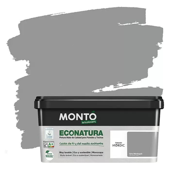 Montó Bricolovers Pintura para paredes EcoNatura - Gris Morkegra, 4 l, Mate - Vista frontal