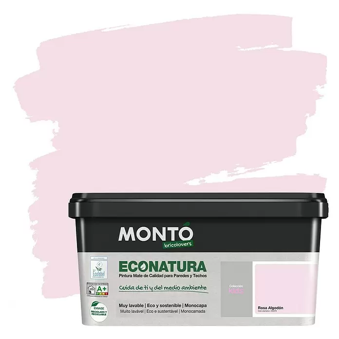 Montó Bricolovers Pintura para paredes EcoNatura - Rosa Algodón, 4 l, Mate - Vista frontal