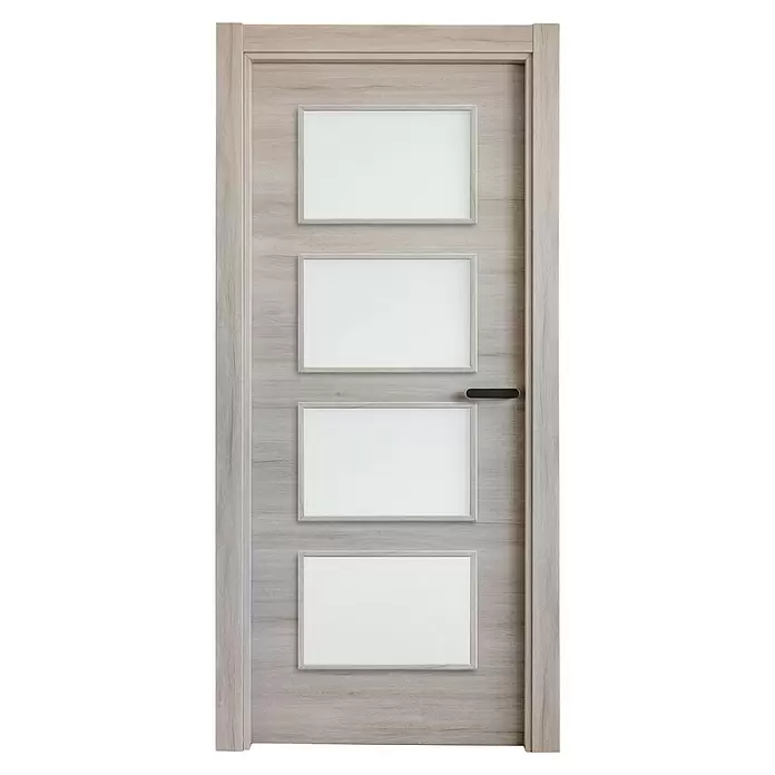 Puerta acristalada Estela 110 - 72,5 x 203 cm, Izquierda, Roble Gris, Roble, Macizo, Vidriera - Vista frontal