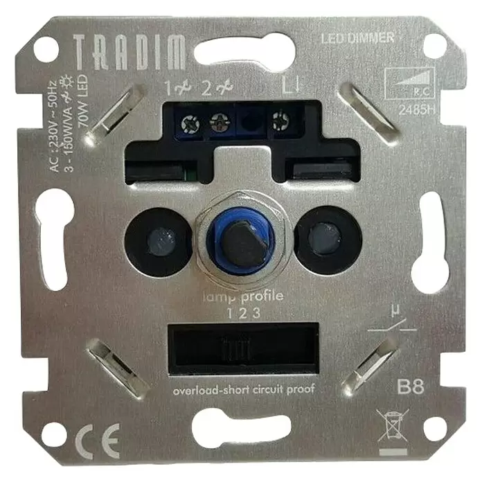 Tradim Led-dimmer Tronic 2485H - Metaal, Inbouw, 5 W - 150 W - Vooraanzicht