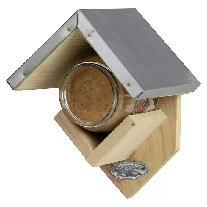Esschert Design Best for Birds Vogelvoederhuis - 19,5 x 14,5 x 13 cm, lichtbruin, Hout - Diagonaal zicht