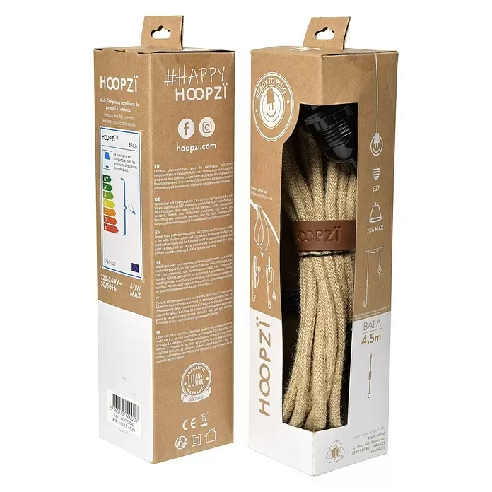 Hoopzi Lampenpendel Bala - Natur, E27, 4,5 m - Diagonale Ansicht