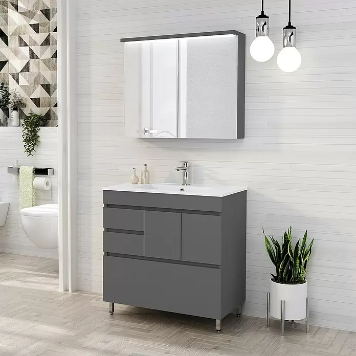 Mueble de lavabo Complet - L x An x Al: 39 x 80 x 85 cm, Gris - Foto ambiente