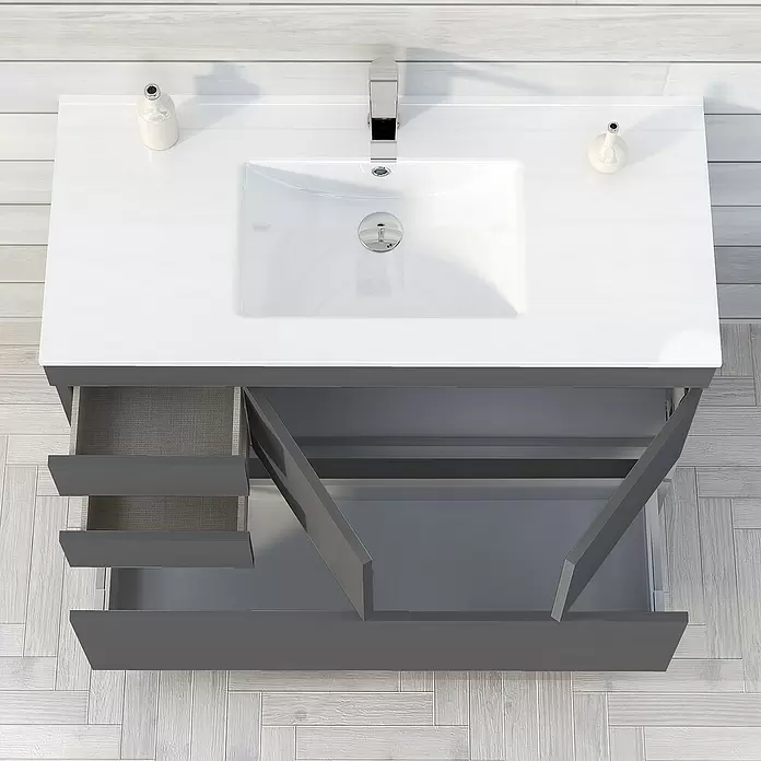 Mueble de lavabo Complet - L x An x Al: 39 x 100 x 85 cm, Ceniza - Foto ambiente