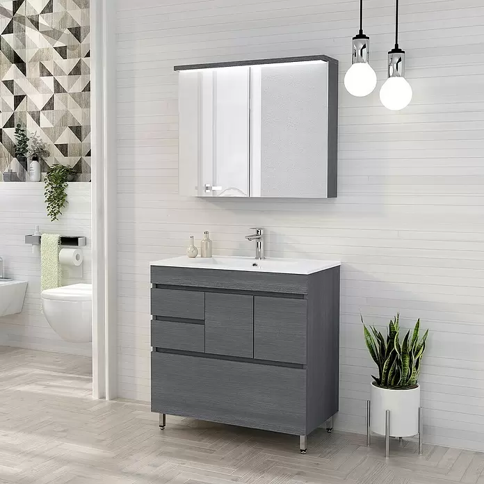 Mueble de lavabo Complet - L x An x Al: 39 x 90 x 85 cm, Ceniza - Foto ambiente