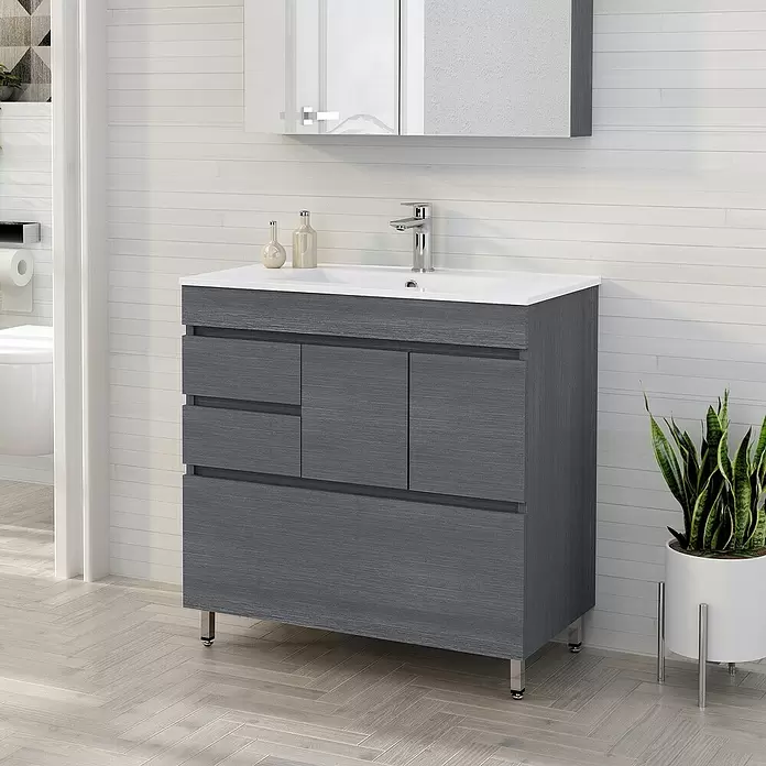 Mueble de lavabo Complet - L x An x Al: 39 x 90 x 85 cm, Ceniza - Foto ambiente