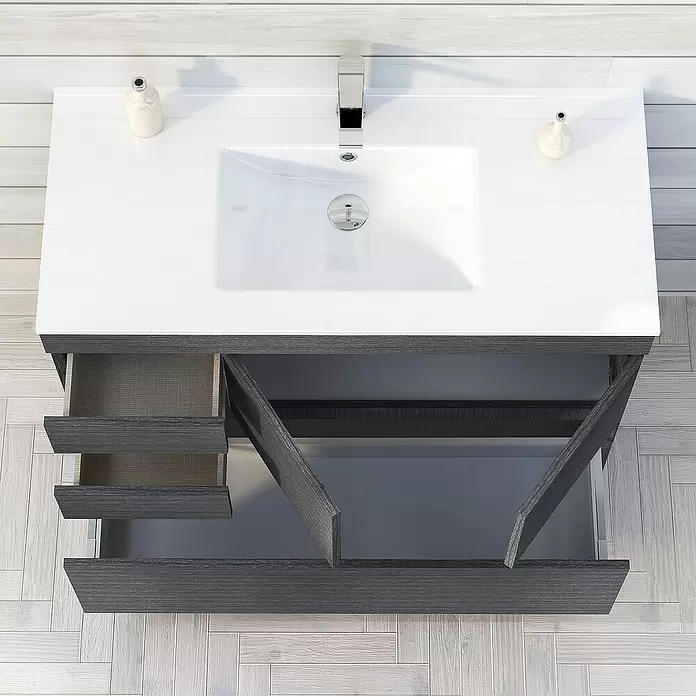 Mueble de lavabo Complet - L x An x Al: 39 x 90 x 85 cm, Ceniza - Foto ambiente
