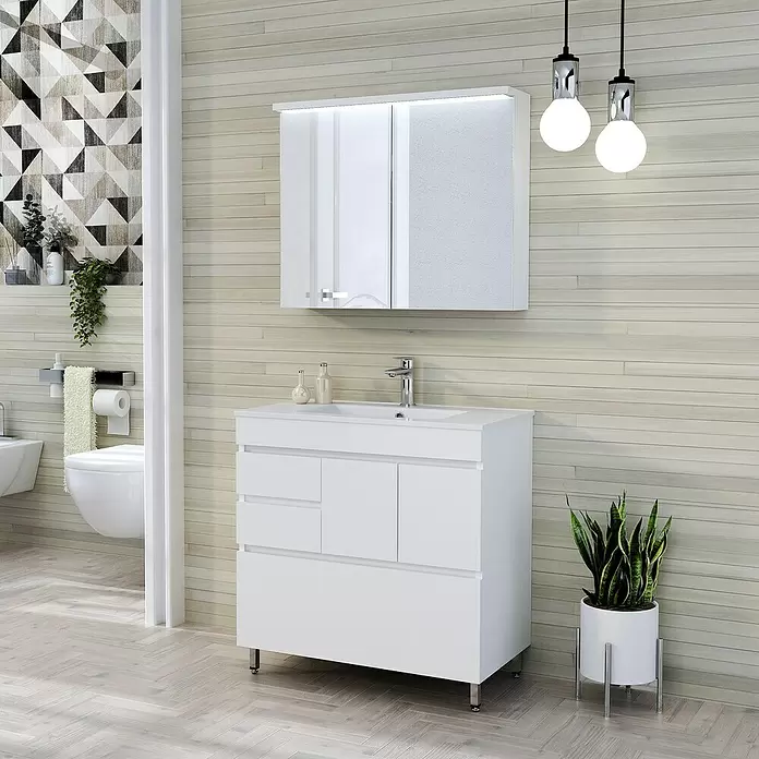 Mueble de lavabo Complet - L x An x Al: 46 x 90 x 85 cm, Blanco - Foto ambiente