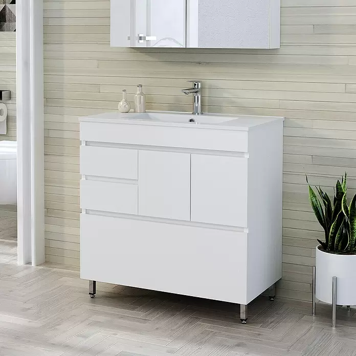 Mueble de lavabo Complet - L x An x Al: 46 x 90 x 85 cm, Blanco - Foto ambiente