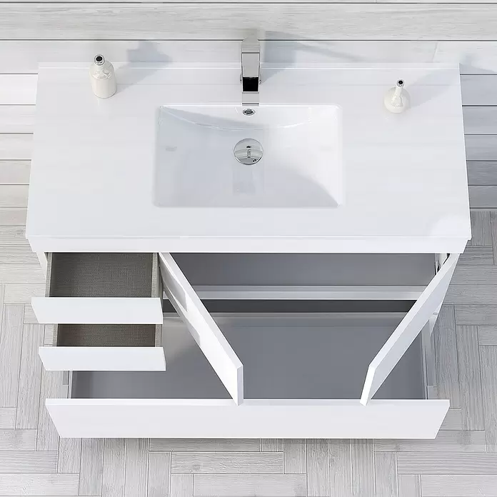 Mueble de lavabo Complet - L x An x Al: 46 x 90 x 85 cm, Blanco - Foto ambiente