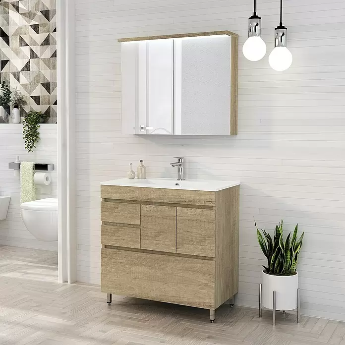 Mueble de lavabo Complet - L x An x Al: 46 x 80 x 85 cm, Nature - Foto ambiente
