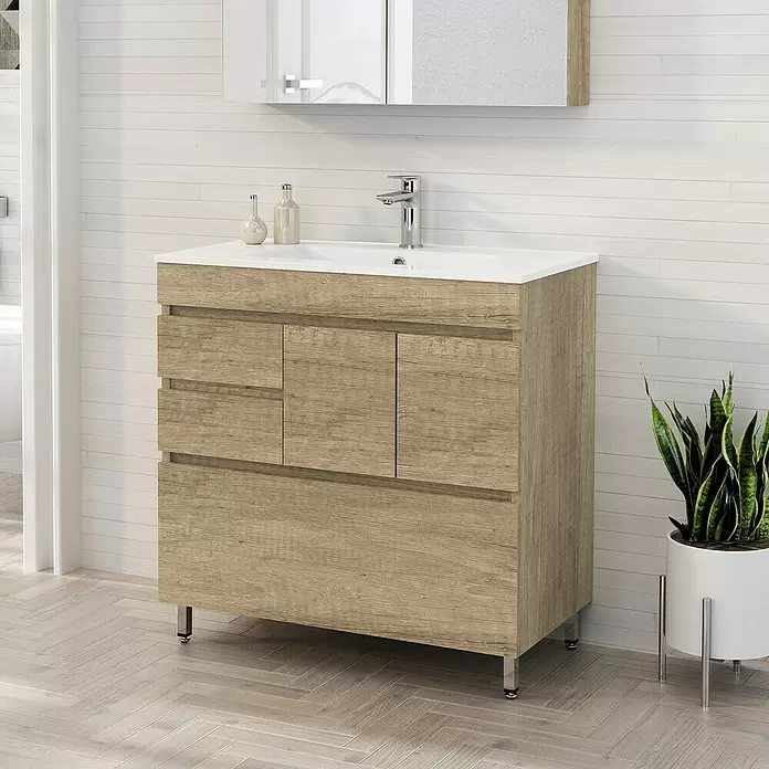 Mueble de lavabo Complet - L x An x Al: 46 x 80 x 85 cm, Nature - Foto ambiente