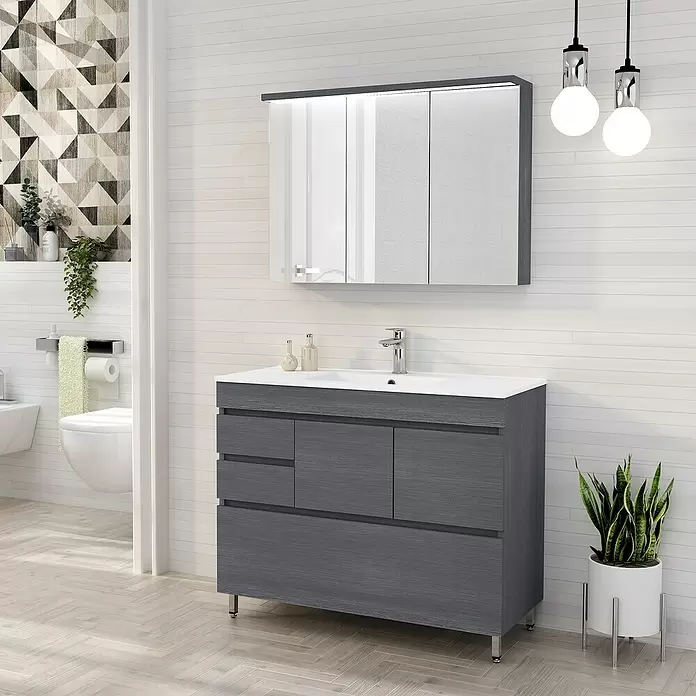 Mueble de lavabo Complet - L x An x Al: 39 x 100 x 85 cm, Ceniza - Foto ambiente