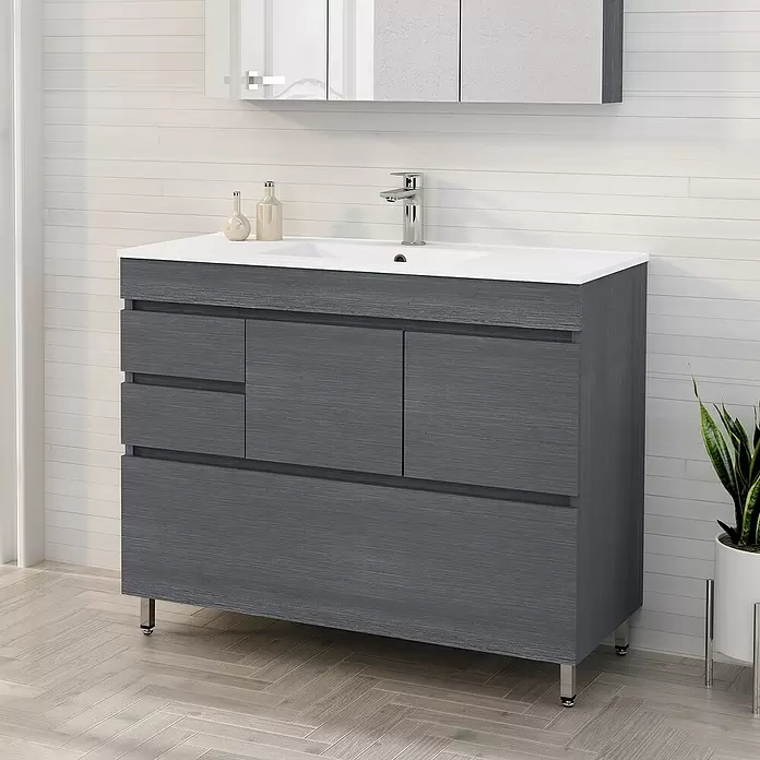 Mueble de lavabo Complet - L x An x Al: 39 x 100 x 85 cm, Ceniza - Foto ambiente