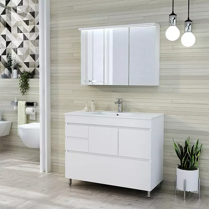 Mueble de lavabo Complet - L x An x Al: 39 x 100 x 85 cm, Blanco - Foto ambiente