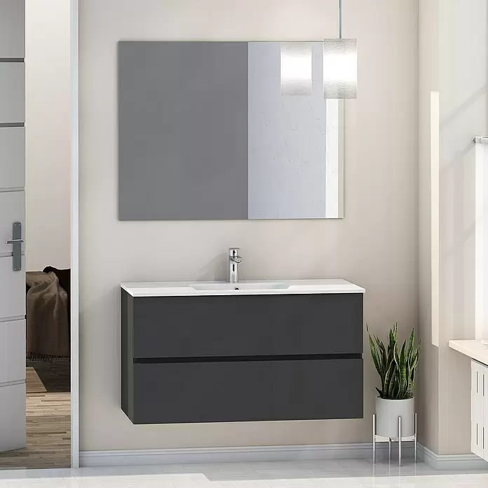 Mueble de lavabo Inca - L x An x Al: 46 x 100 x 54,5 cm, Gris - Foto ambiente