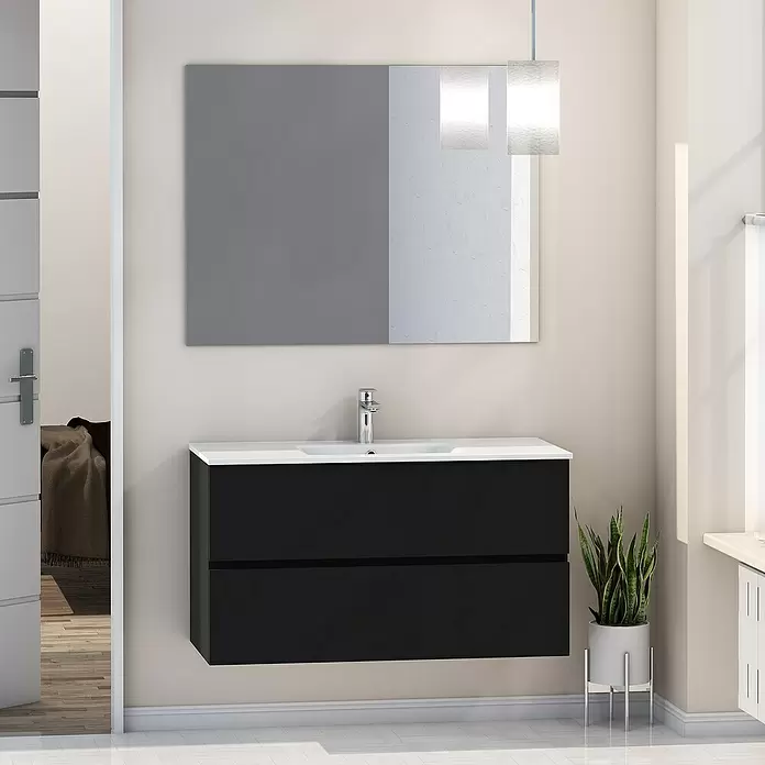 Mueble de lavabo Inca - L x An x Al: 46 x 100 x 54,5 cm, Negro - Foto ambiente