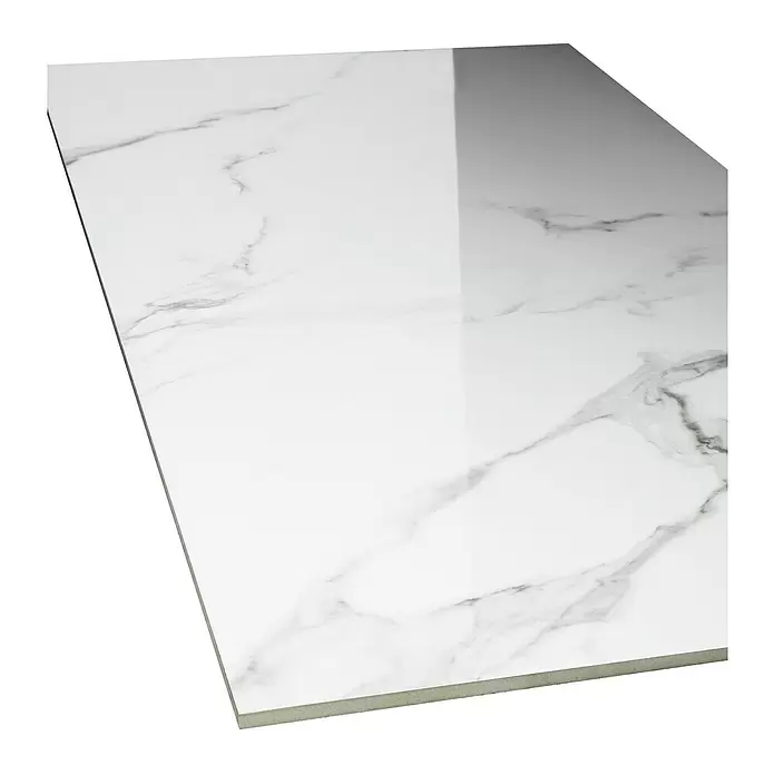 Feinsteinzeugfliese Marmi Statuario - 60 x 120 cm, Weiß, Glänzend - Detailaufnahme