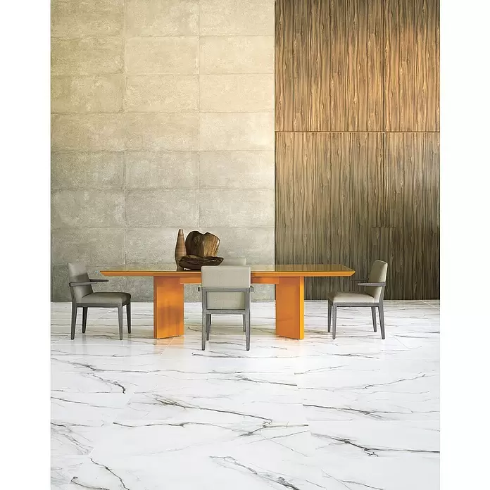Feinsteinzeugfliese Marmi Statuario - 60 x 120 cm, Weiß, Glänzend - Stimmungsaufnahme