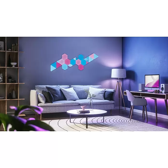Nanoleaf LED-Panel Shapes Hexagons 15er Starter Set 2. Generation - L x B x H: 23 x 20 x 0,6 cm, Weiß, RGBW - Stimmungsaufnahme