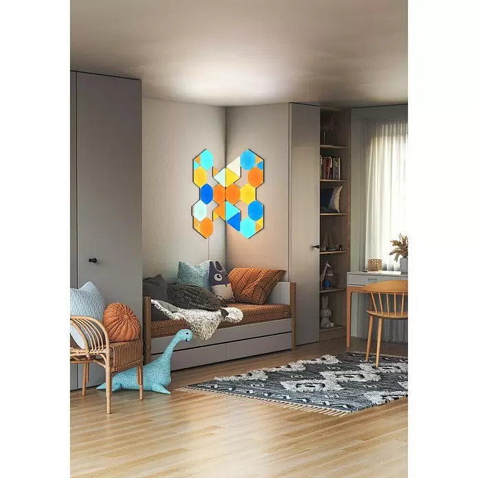 Nanoleaf LED-Panel Shapes Hexagons 15er Starter Set 2. Generation - L x B x H: 23 x 20 x 0,6 cm, Weiß, RGBW - Stimmungsaufnahme
