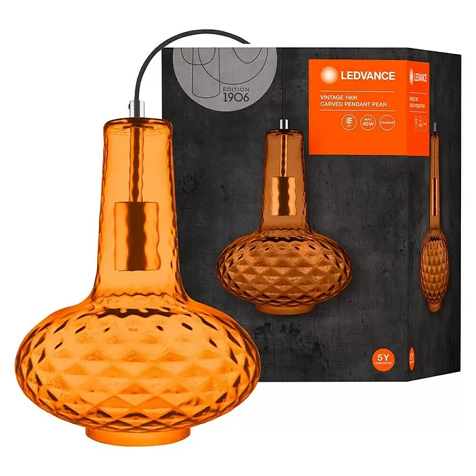 Ledvance Pendelleuchte rund 1906 Carve Pear - Orange, E27 - Vorderansicht