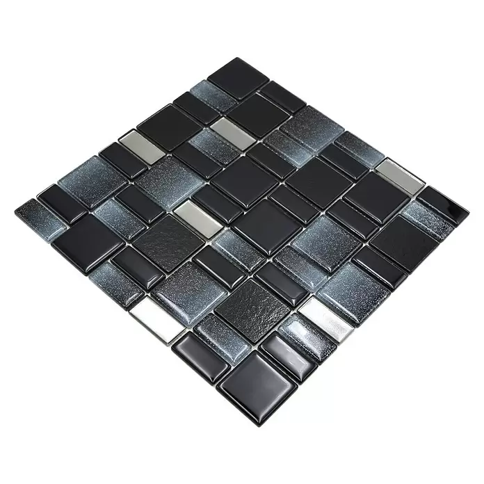 Mozaïektegel DAZZLE 05B - 30 x 30 cm, Zwart, Glanzend - Diagonaal zicht