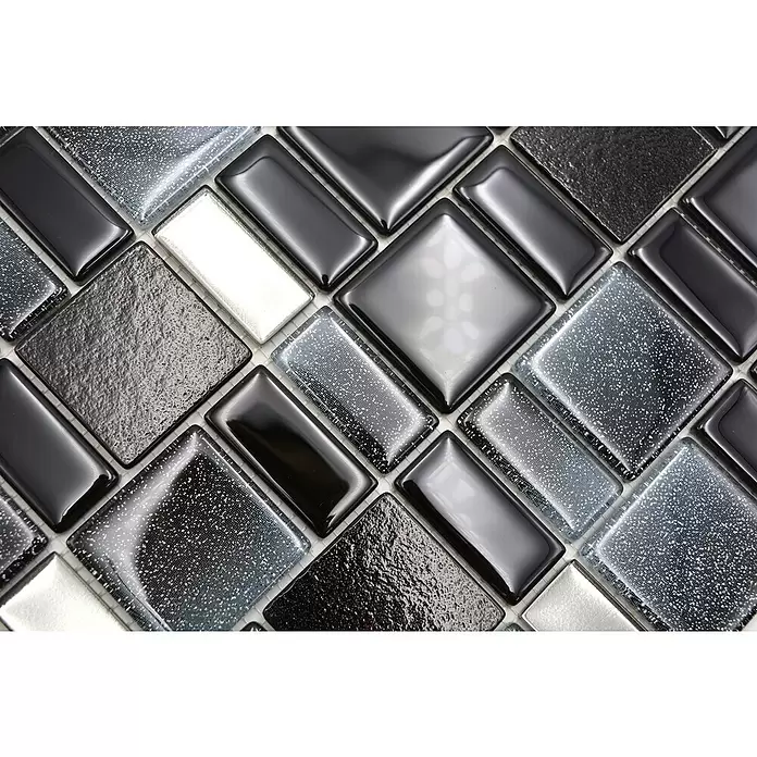 Mozaïektegel DAZZLE 05B - 30 x 30 cm, Zwart, Glanzend - Close-up