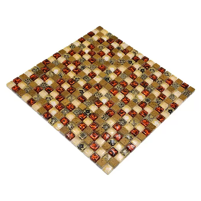 Mozaïektegel vierkant glas Mix XCM M700 - 30 x 30 cm, Beige, Glanzend - Diagonaal zicht
