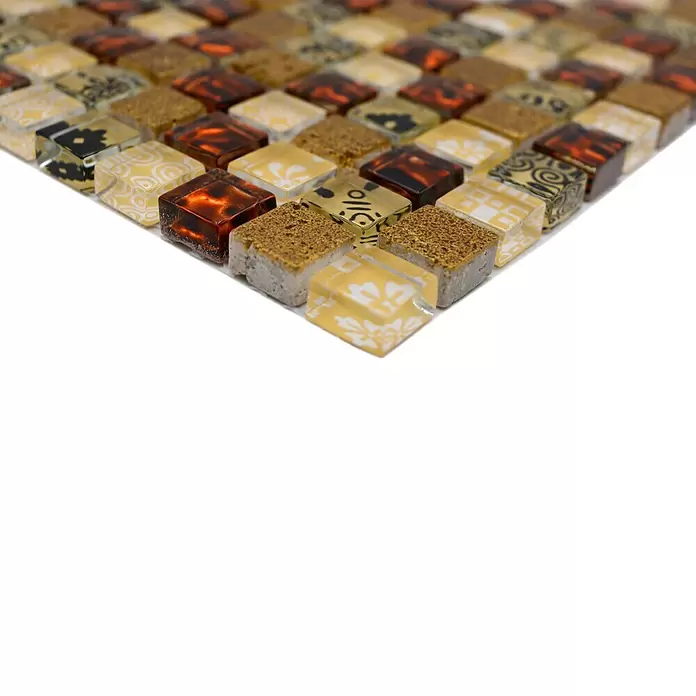 Mozaïektegel vierkant glas Mix XCM M700 - 30 x 30 cm, Beige, Glanzend - Close-up