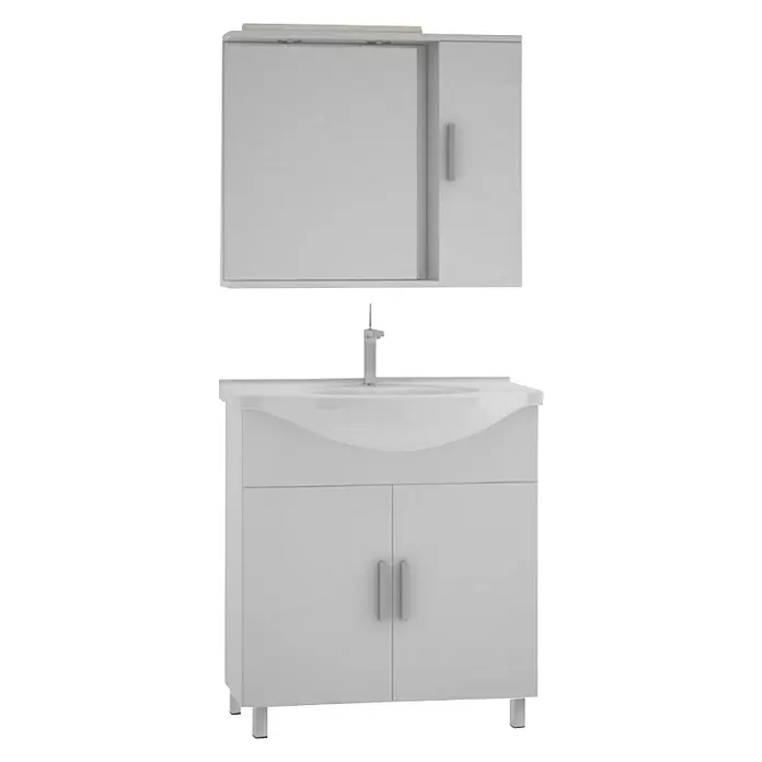 Kupaonski komplet Bravo 75 - Materijal: MDF, Bijele boje, Sjaj - Pogled sprijeda