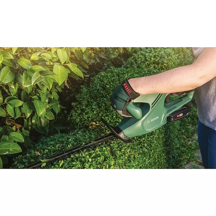 Bosch Akku-Heckenscheren-Set EasyHedgeCut 18-45 + ALB 18 LI - 18 V, 1 Akku, 2 Ah, Inhalt: 3 -tlg. - Anwendungsbeispiel