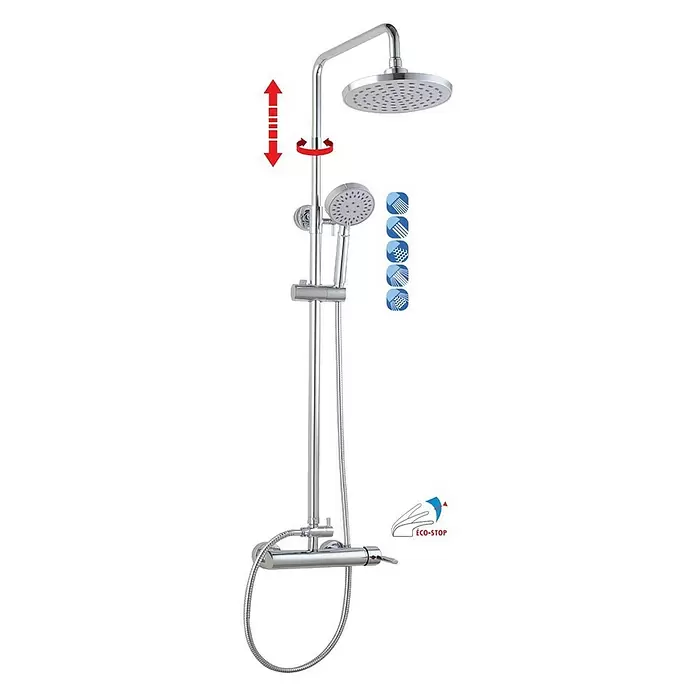 Rousseau Sistema de ducha - Con grifo monomando, Número de tipos de chorro: 5 ud., Cromo - Dibujo técnico
