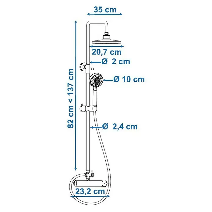 Rousseau Sistema de ducha - Con grifo monomando, Número de tipos de chorro: 5 ud., Cromo - Dibujo técnico