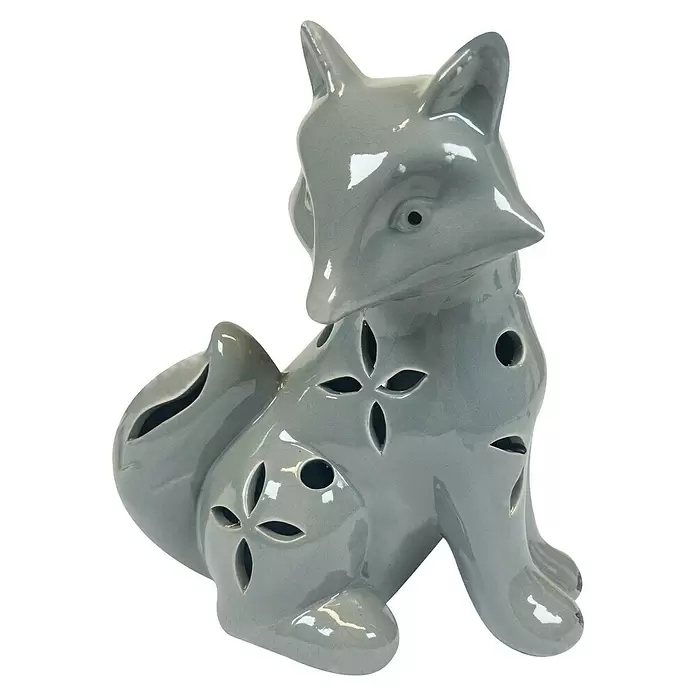 Windlicht Dolomit-Stein Fuchs - Grau, 13,5 x 21 x 23,7 cm - Vorderansicht